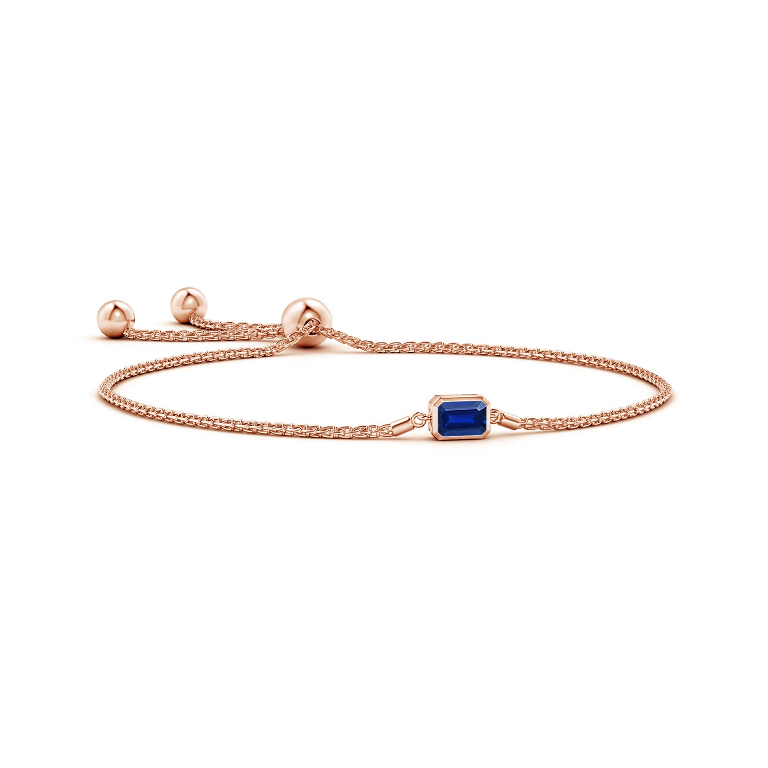 6x4mm AAAA Horizontally Set Emerald-Cut Sapphire Bolo Bracelet in Rose Gold