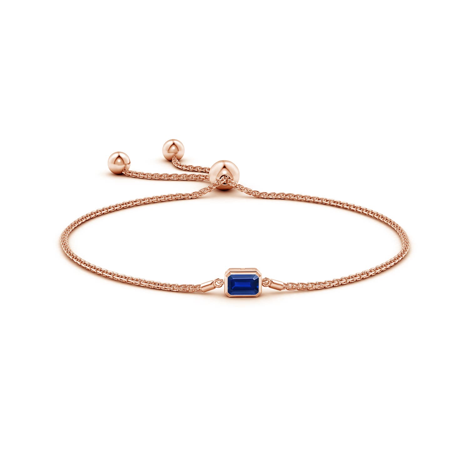6x4mm AAAA Horizontally Set Emerald-Cut Sapphire Bolo Bracelet in Rose Gold