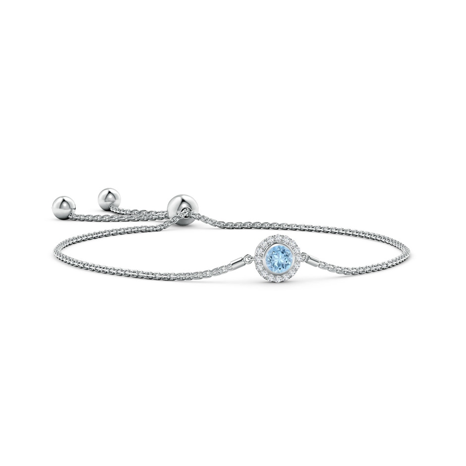 5mm AAA Bezel-Set Aquamarine Bolo Bracelet with Diamond Halo in White Gold 