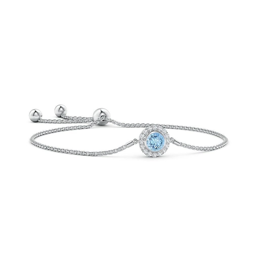 6mm AAAA Bezel-Set Aquamarine Bolo Bracelet with Diamond Halo in White Gold