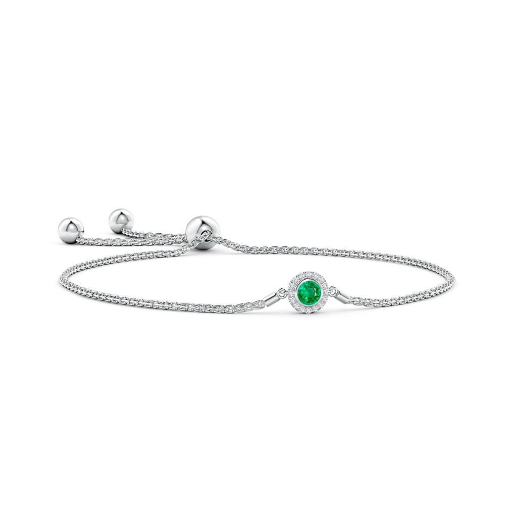 4mm AAA Bezel-Set Emerald Bolo Bracelet with Diamond Halo in White Gold