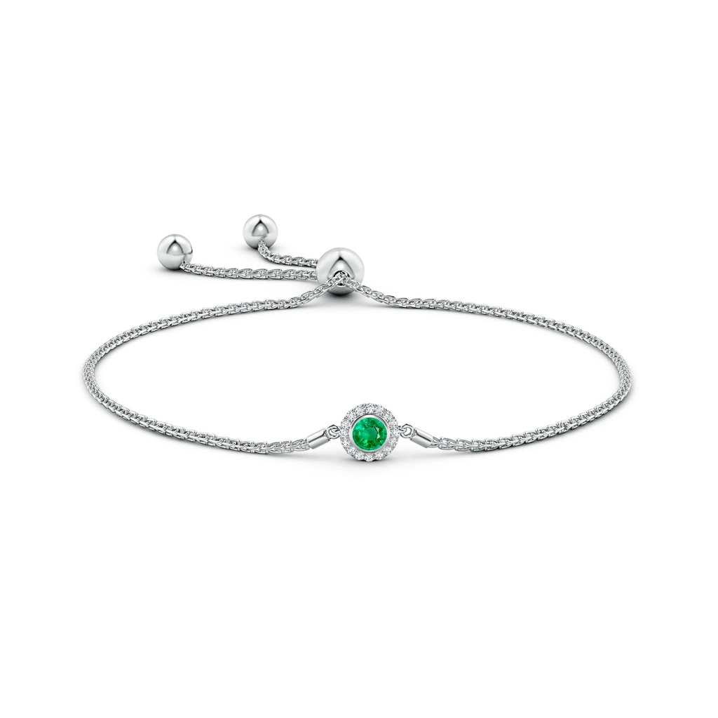 4mm AAA Bezel-Set Emerald Bolo Bracelet with Diamond Halo in White Gold Side-1