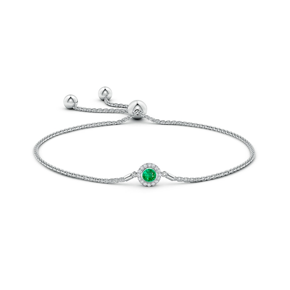 4mm AAA Bezel-Set Emerald Bolo Bracelet with Diamond Halo in White Gold side-1