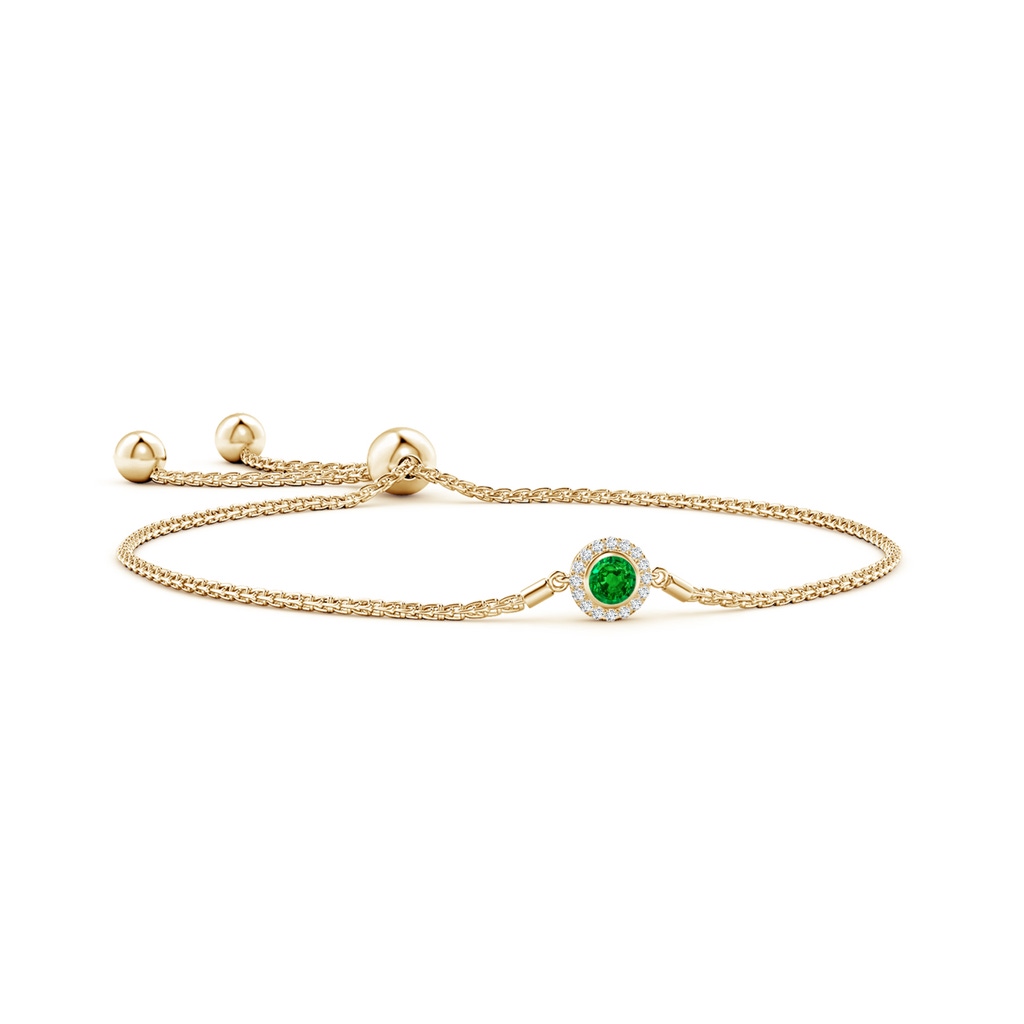 4mm AAAA Bezel-Set Emerald Bolo Bracelet with Diamond Halo in Yellow Gold