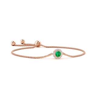 5mm AAA Bezel-Set Emerald Bolo Bracelet with Diamond Halo in Rose Gold