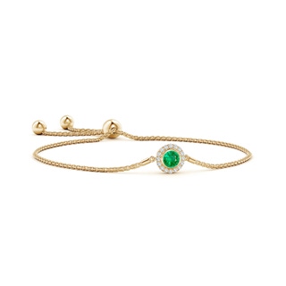 5mm AAA Bezel-Set Emerald Bolo Bracelet with Diamond Halo in Yellow Gold