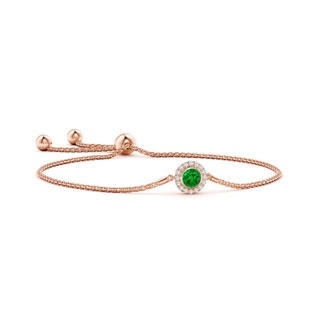 5mm AAAA Bezel-Set Emerald Bolo Bracelet with Diamond Halo in Rose Gold