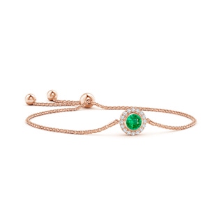 6mm AAA Bezel-Set Emerald Bolo Bracelet with Diamond Halo in Rose Gold