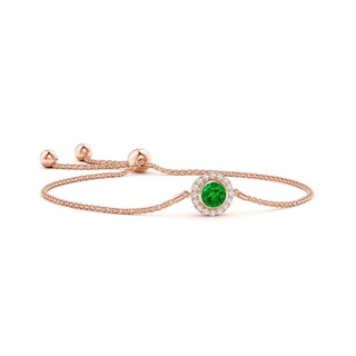 6mm AAAA Bezel-Set Emerald Bolo Bracelet with Diamond Halo in Rose Gold