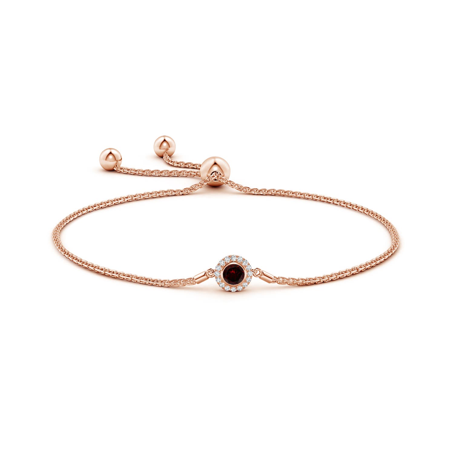 4mm A Bezel-Set Garnet Bolo Bracelet with Diamond Halo in Rose Gold