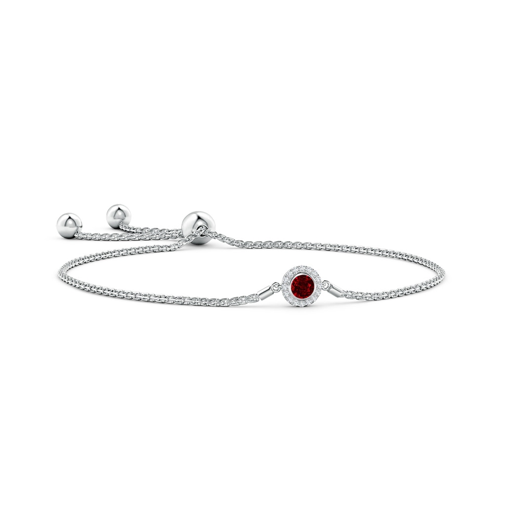 4mm AAAA Bezel-Set Ruby Bolo Bracelet with Diamond Halo in White Gold