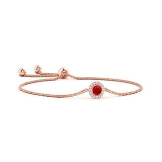 5mm AAA Bezel-Set Ruby Bolo Bracelet with Diamond Halo in Rose Gold