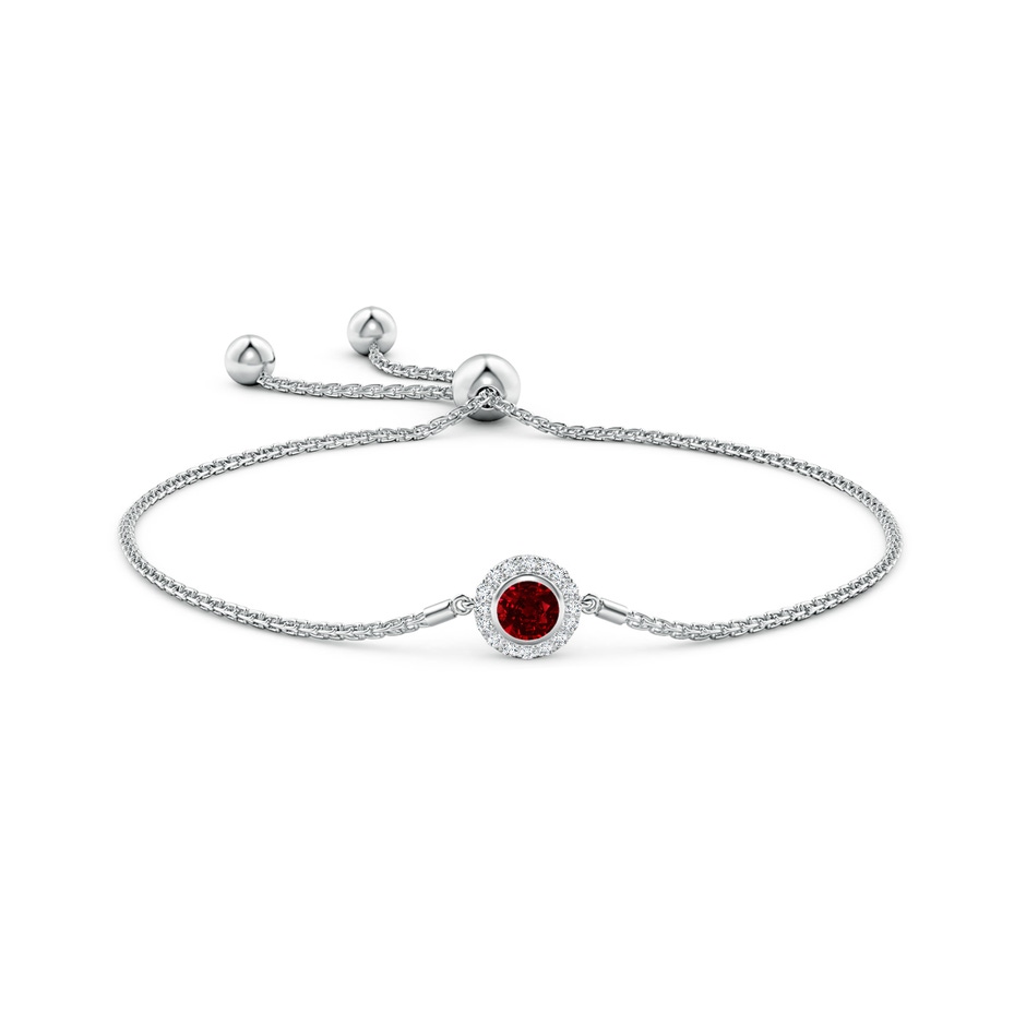 5mm Lab-Grown Bezel-Set Ruby Bolo Bracelet with Diamond Halo in White Gold side-1