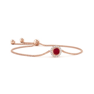 6mm AA Bezel-Set Ruby Bolo Bracelet with Diamond Halo in Rose Gold