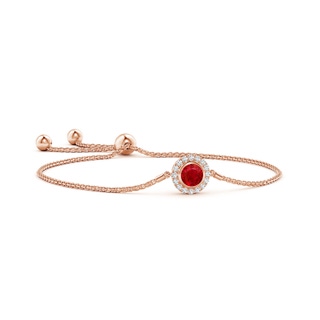 6mm AAA Bezel-Set Ruby Bolo Bracelet with Diamond Halo in Rose Gold