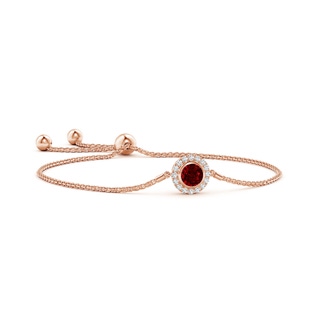 6mm AAAA Bezel-Set Ruby Bolo Bracelet with Diamond Halo in Rose Gold