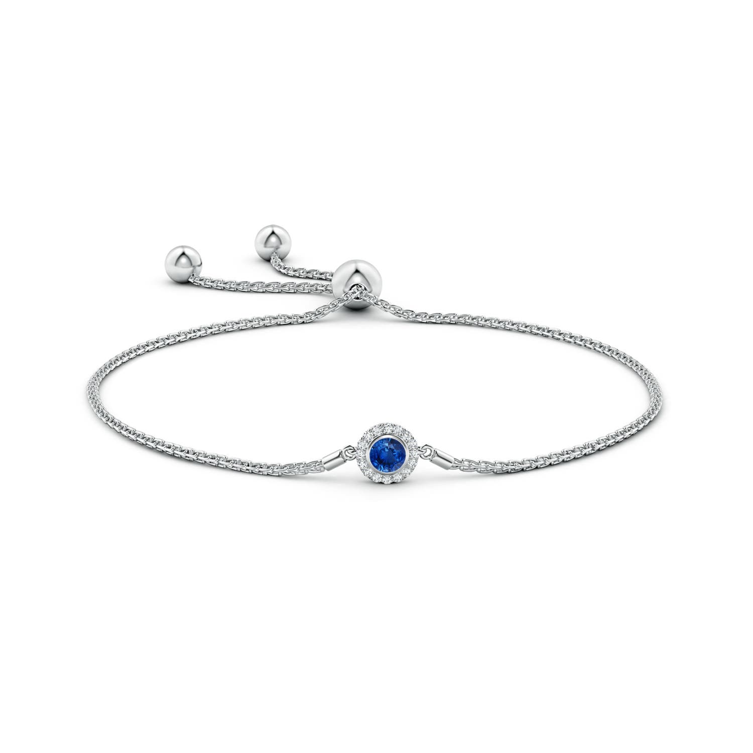 4mm AAA Bezel-Set Sapphire Bolo Bracelet with Diamond Halo in White Gold