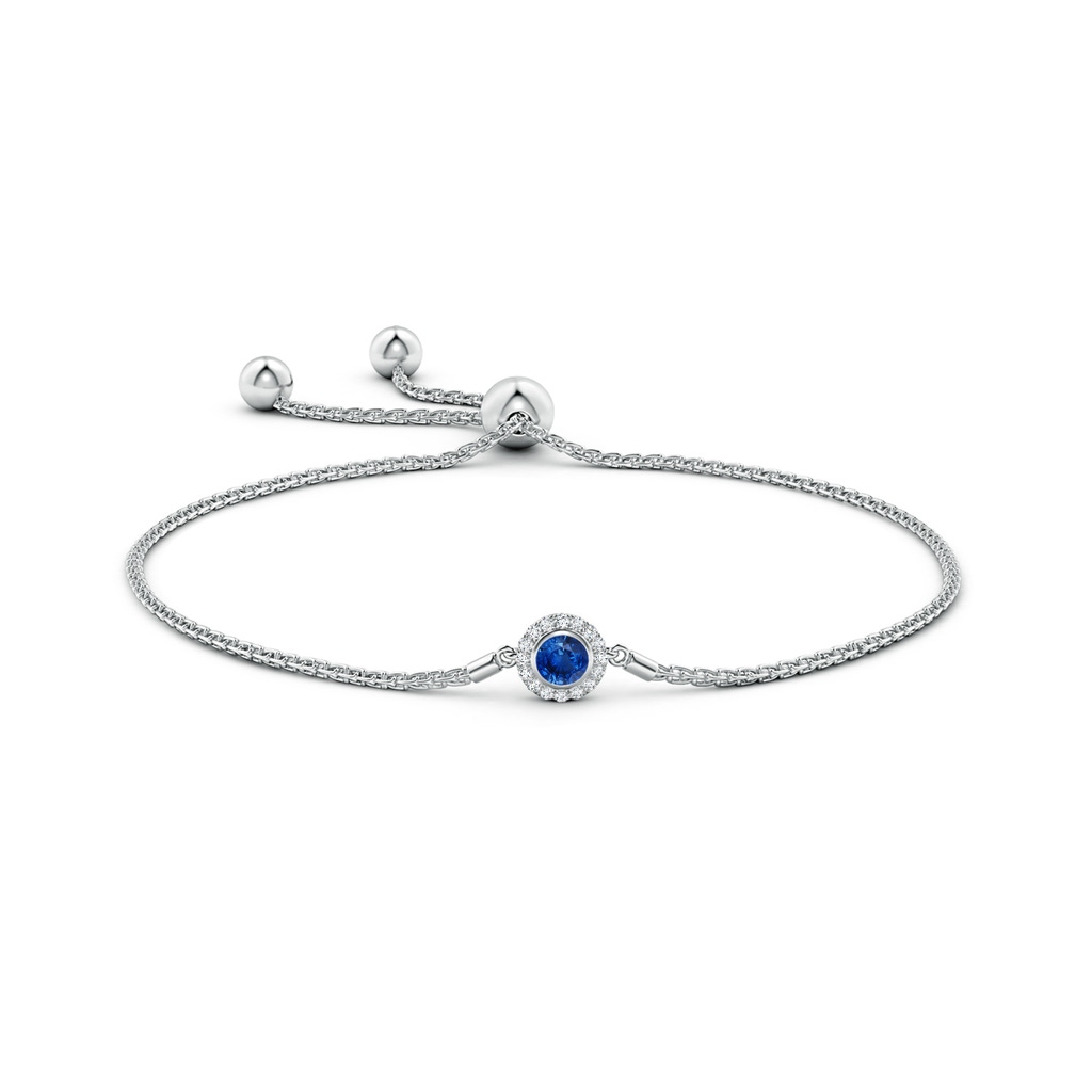4mm AAA Bezel-Set Sapphire Bolo Bracelet with Diamond Halo in White Gold Side-1