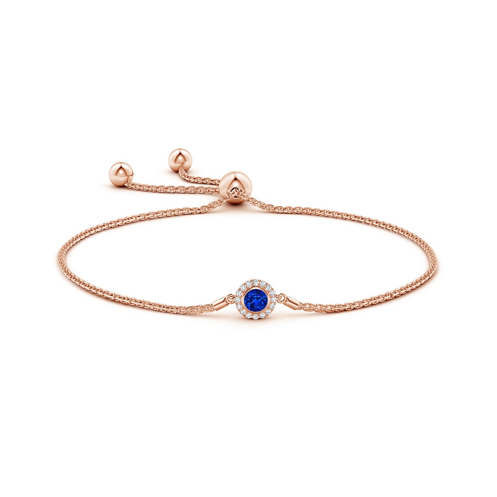 4mm AAAA Bezel-Set Sapphire Bolo Bracelet with Diamond Halo in Rose Gold Side-1