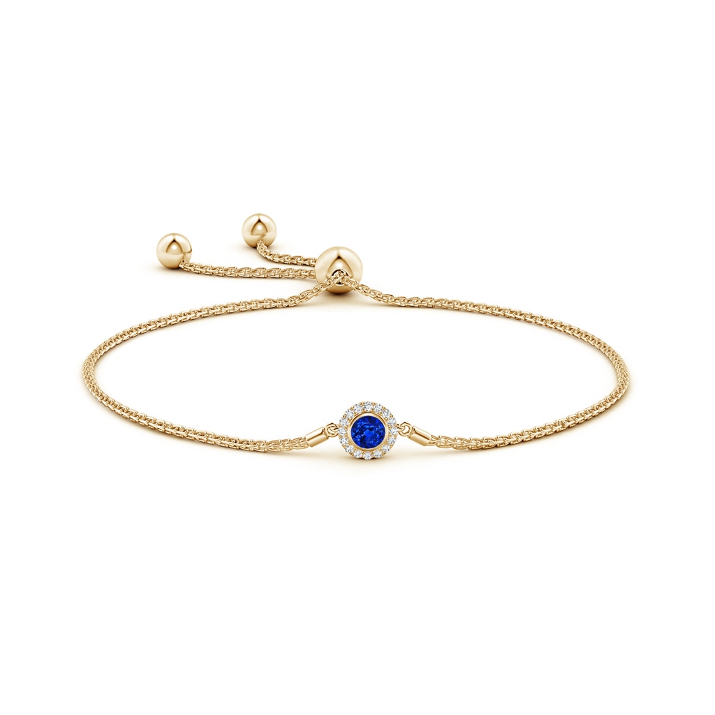 4mm AAAA Bezel-Set Sapphire Bolo Bracelet with Diamond Halo in Yellow Gold Side-1