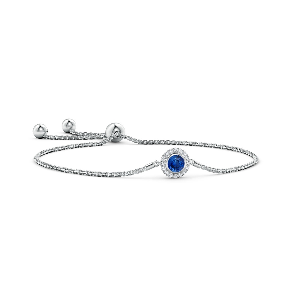 5mm AAA Bezel-Set Sapphire Bolo Bracelet with Diamond Halo in White Gold