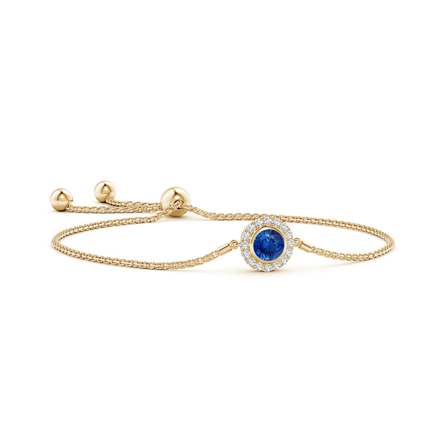 6mm AAA Bezel-Set Sapphire Bolo Bracelet with Diamond Halo in Yellow Gold