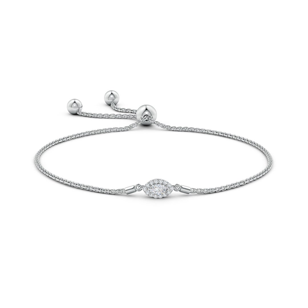 6x3mm GVS2 East-West Marquise Diamond Bolo Bracelet with Halo in White Gold - side 1