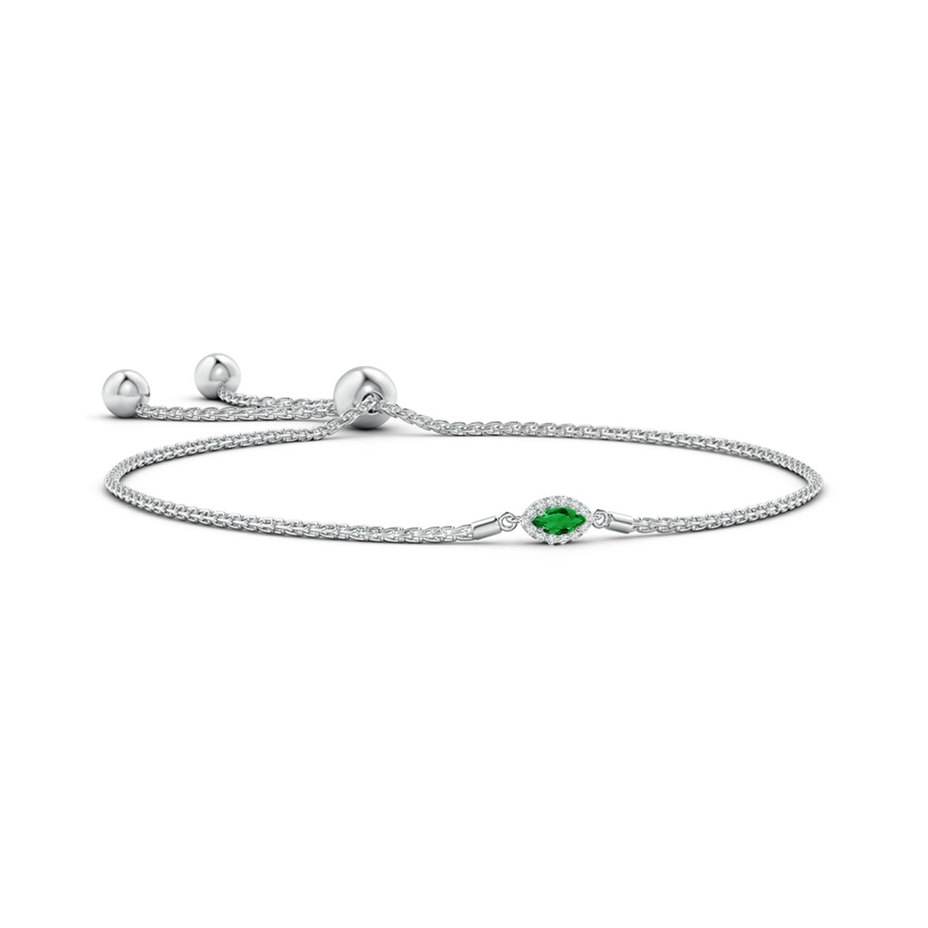 5x2.5mm AAA East-West Marquise Emerald Bolo Bracelet with Halo in White Gold