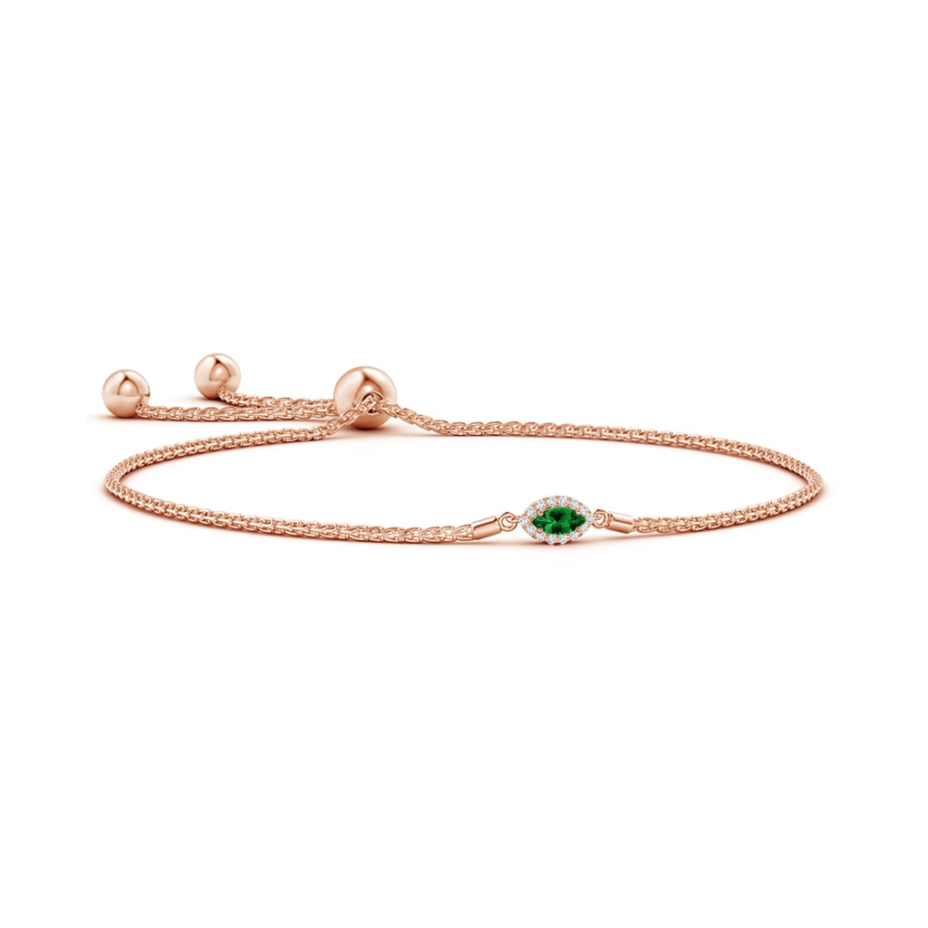 5x2.5mm AAAA East-West Marquise Emerald Bolo Bracelet with Halo in Rose Gold