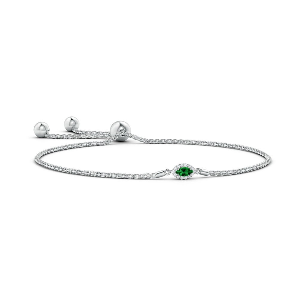 5x2.5mm AAAA East-West Marquise Emerald Bolo Bracelet with Halo in White Gold