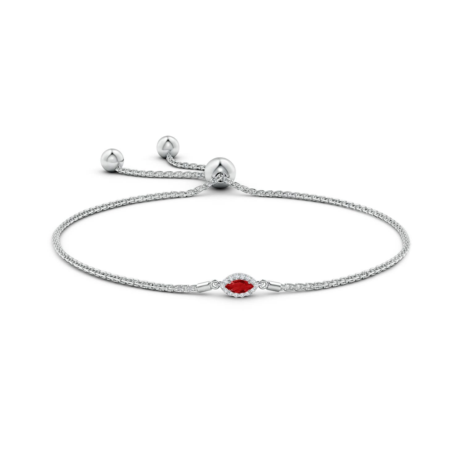 5x2.5mm AAA East-West Marquise Ruby Bolo Bracelet with Halo in White Gold - side 1