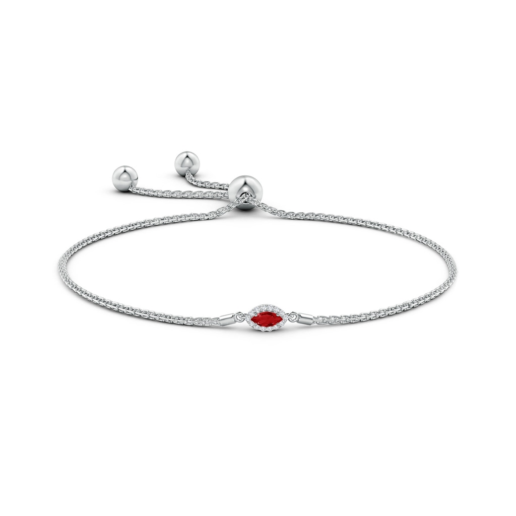 5x2.5mm AAA East-West Marquise Ruby Bolo Bracelet with Halo in White Gold Side-1
