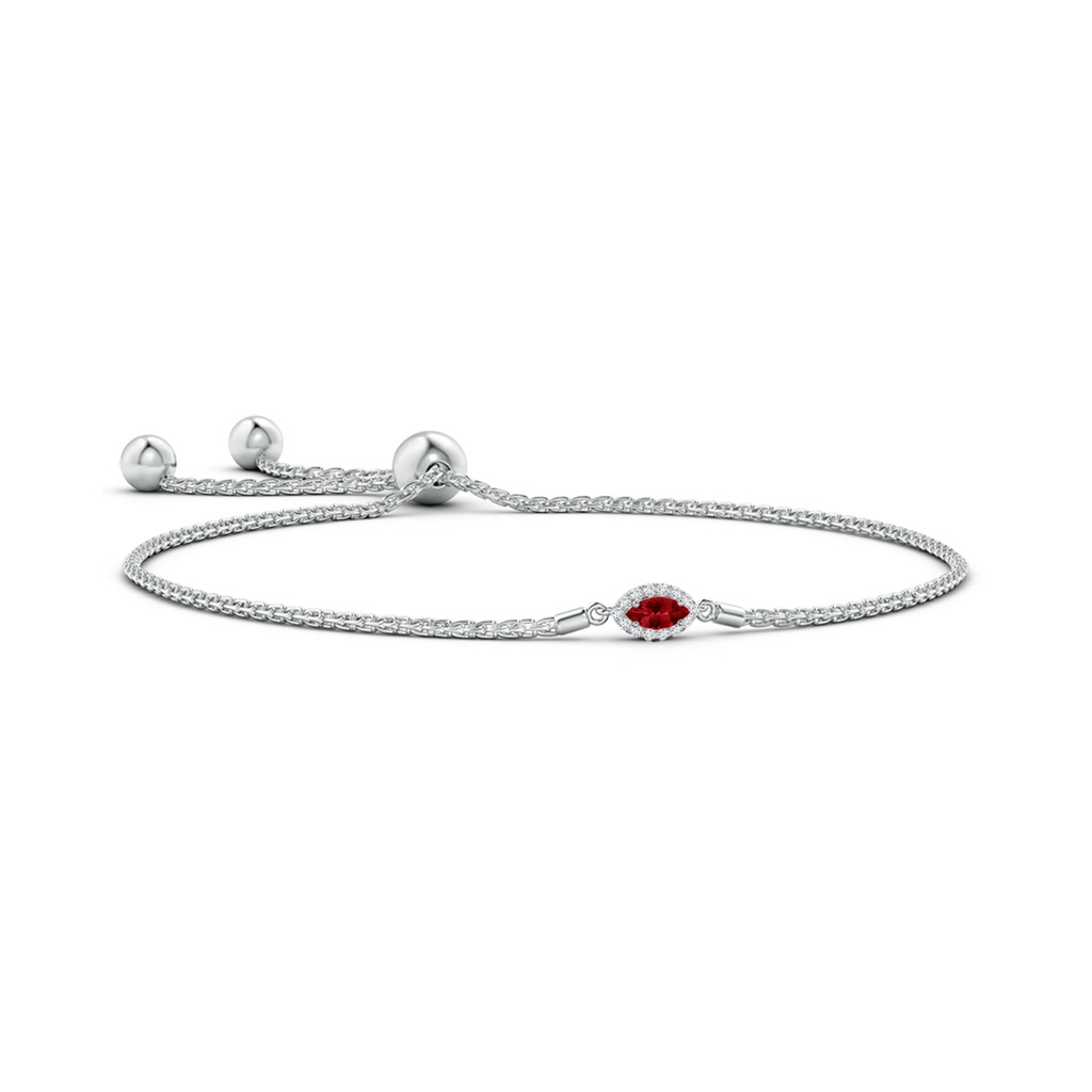 5x2.5mm AAAA East-West Marquise Ruby Bolo Bracelet with Halo in White Gold