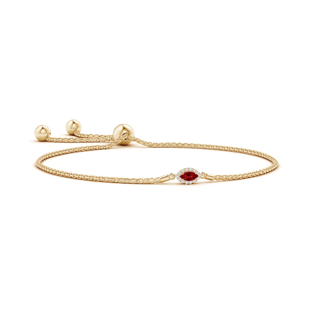 5x2.5mm AAAA East-West Marquise Ruby Bolo Bracelet with Halo in Yellow Gold