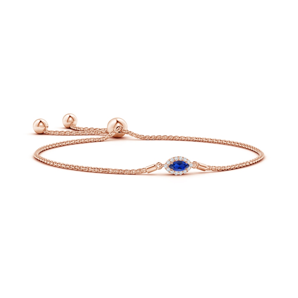 6x3mm AAA East-West Marquise Sapphire Bolo Bracelet with Halo in Rose Gold