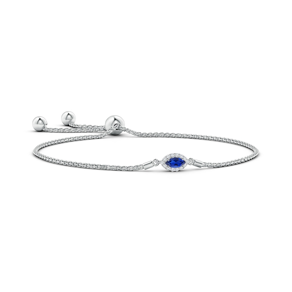 6x3mm AAA East-West Marquise Sapphire Bolo Bracelet with Halo in White Gold 