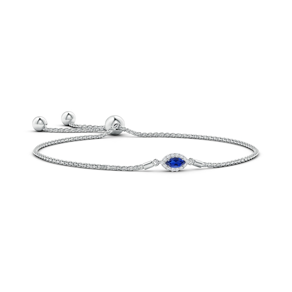 6x3mm AAA East-West Marquise Sapphire Bolo Bracelet with Halo in White Gold