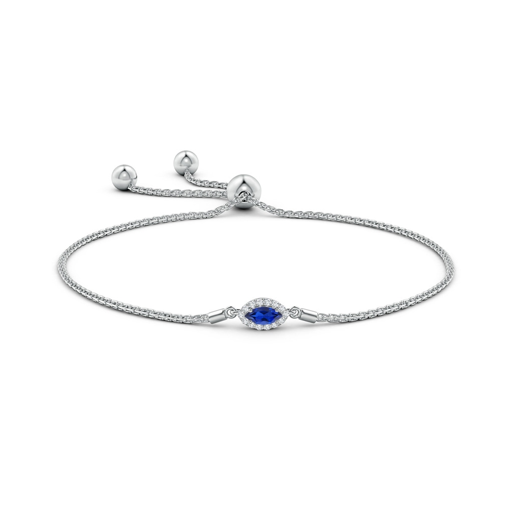 6x3mm AAA East-West Marquise Sapphire Bolo Bracelet with Halo in White Gold Side-1