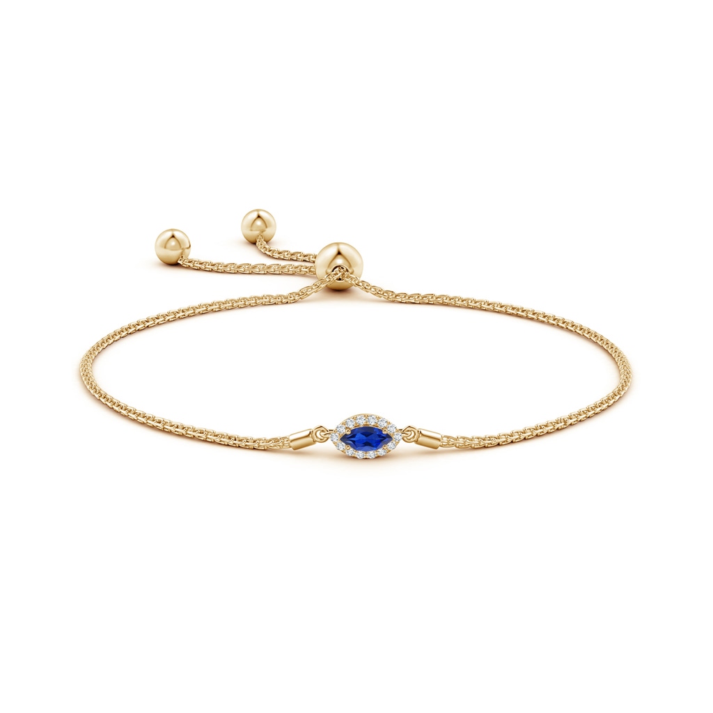 6x3mm AAA East-West Marquise Sapphire Bolo Bracelet with Halo in Yellow Gold Side-1