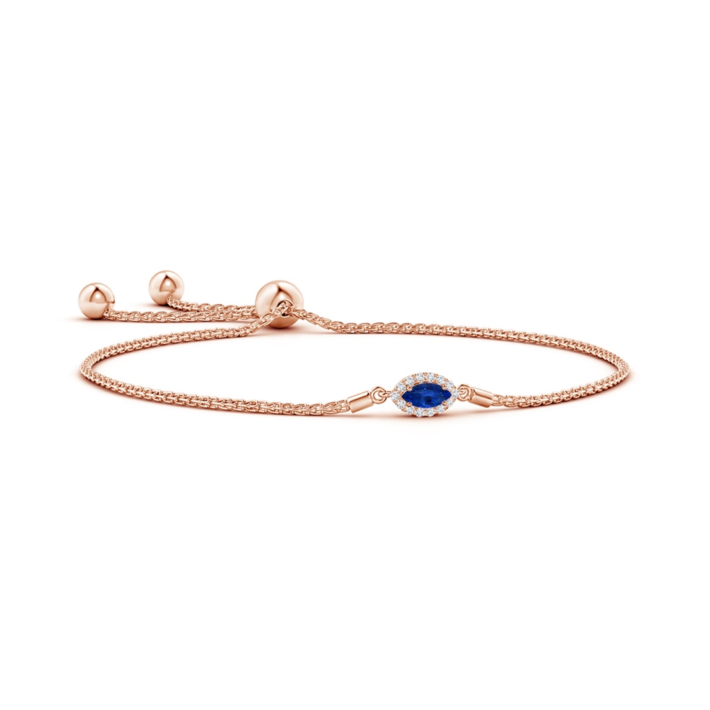6x3mm AAAA East-West Marquise Sapphire Bolo Bracelet with Halo in Rose Gold