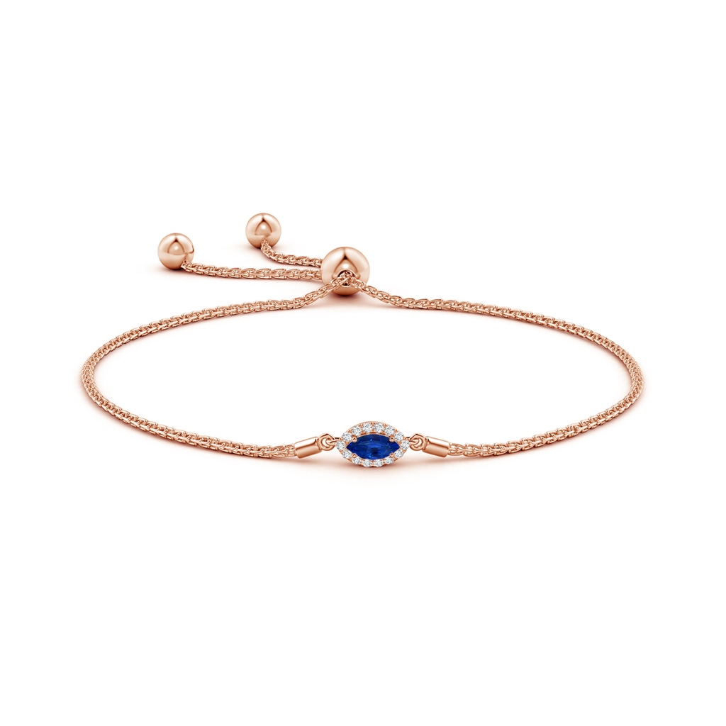 6x3mm AAAA East-West Marquise Sapphire Bolo Bracelet with Halo in Rose Gold Side-1