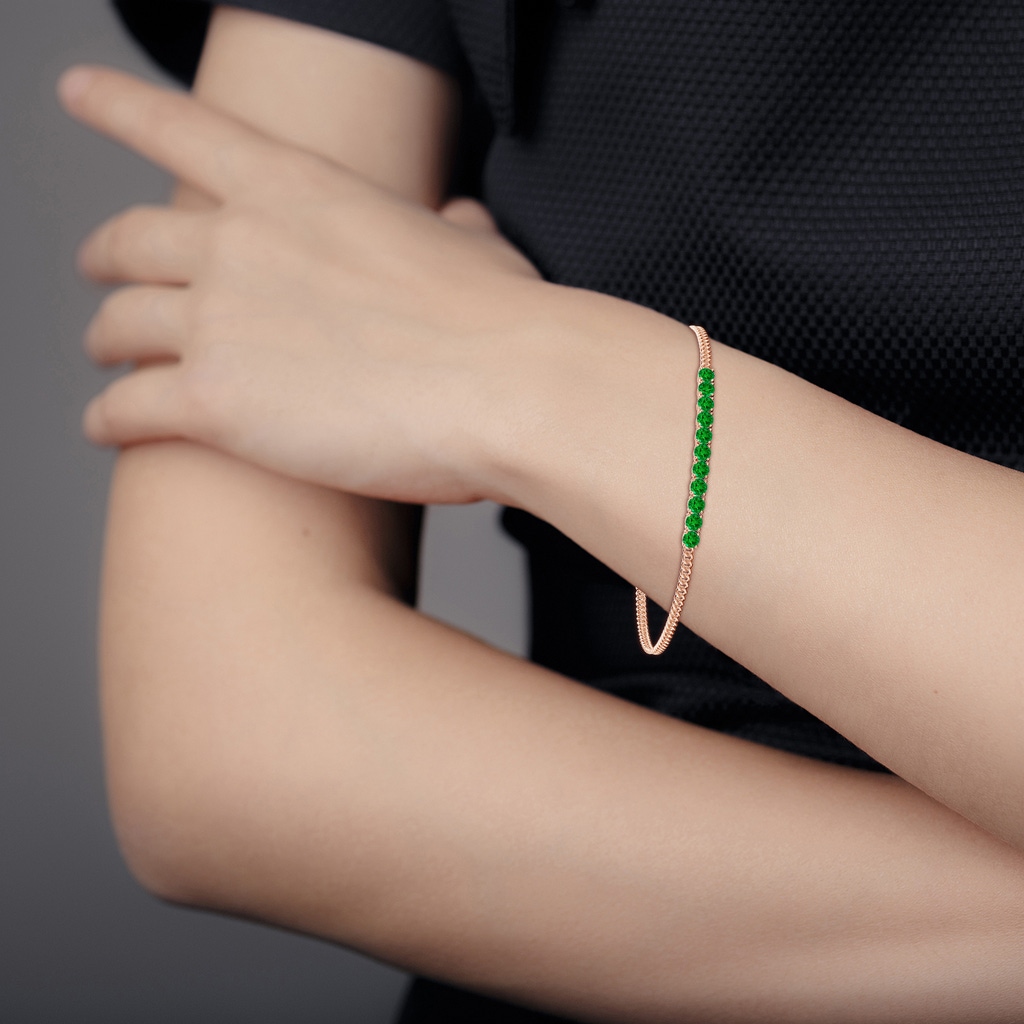 2.9mm AAAA Prong-Set Emerald Bar Bracelet in Rose Gold - body_bra