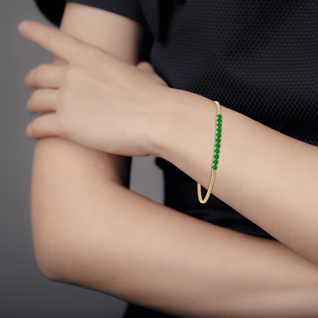 2.9mm AAAA Prong-Set Emerald Bar Bracelet in Yellow Gold - body_bra