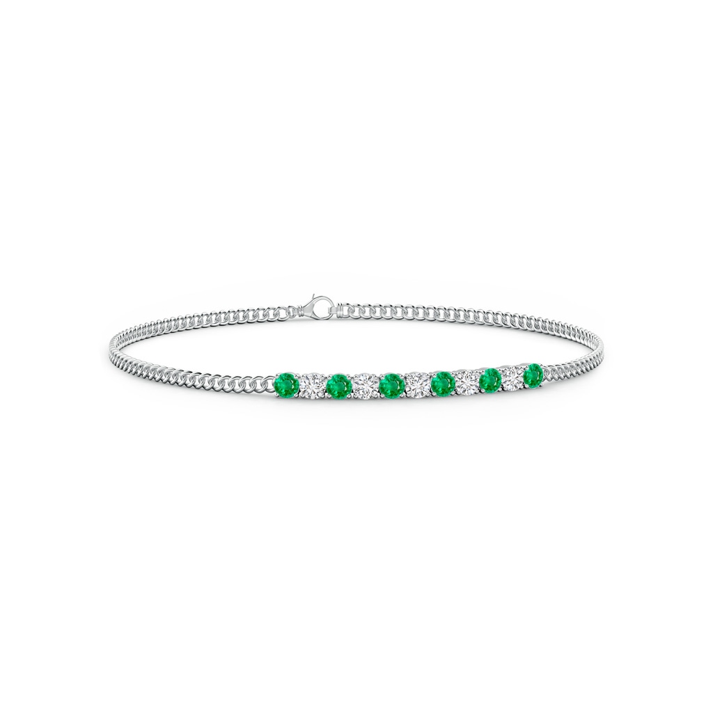 2.9mm AAA Prong-Set Emerald and Diamond Bar Bracelet in White Gold