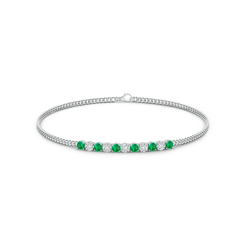 2.9mm AAA Prong-Set Emerald and Diamond Bar Bracelet in White Gold Side-1