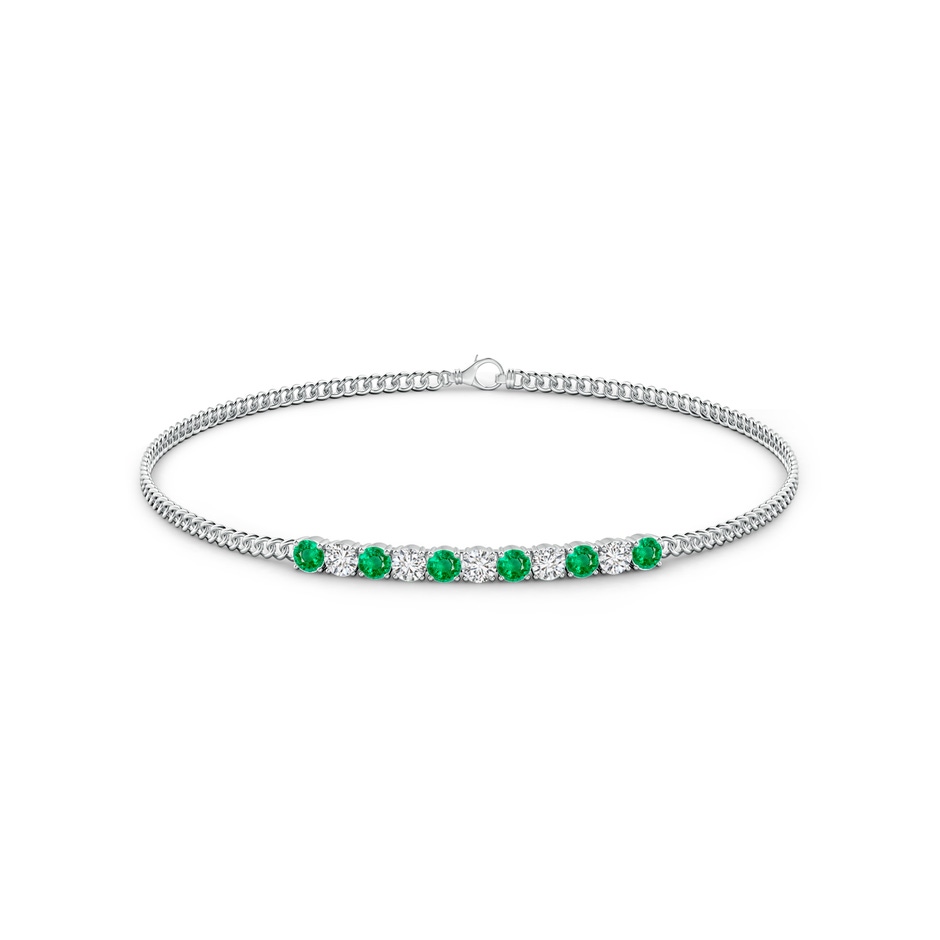 2.9mm AAA Prong-Set Emerald and Diamond Bar Bracelet in White Gold side-1