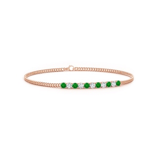 2.9mm AAAA Prong-Set Emerald and Diamond Bar Bracelet in Rose Gold