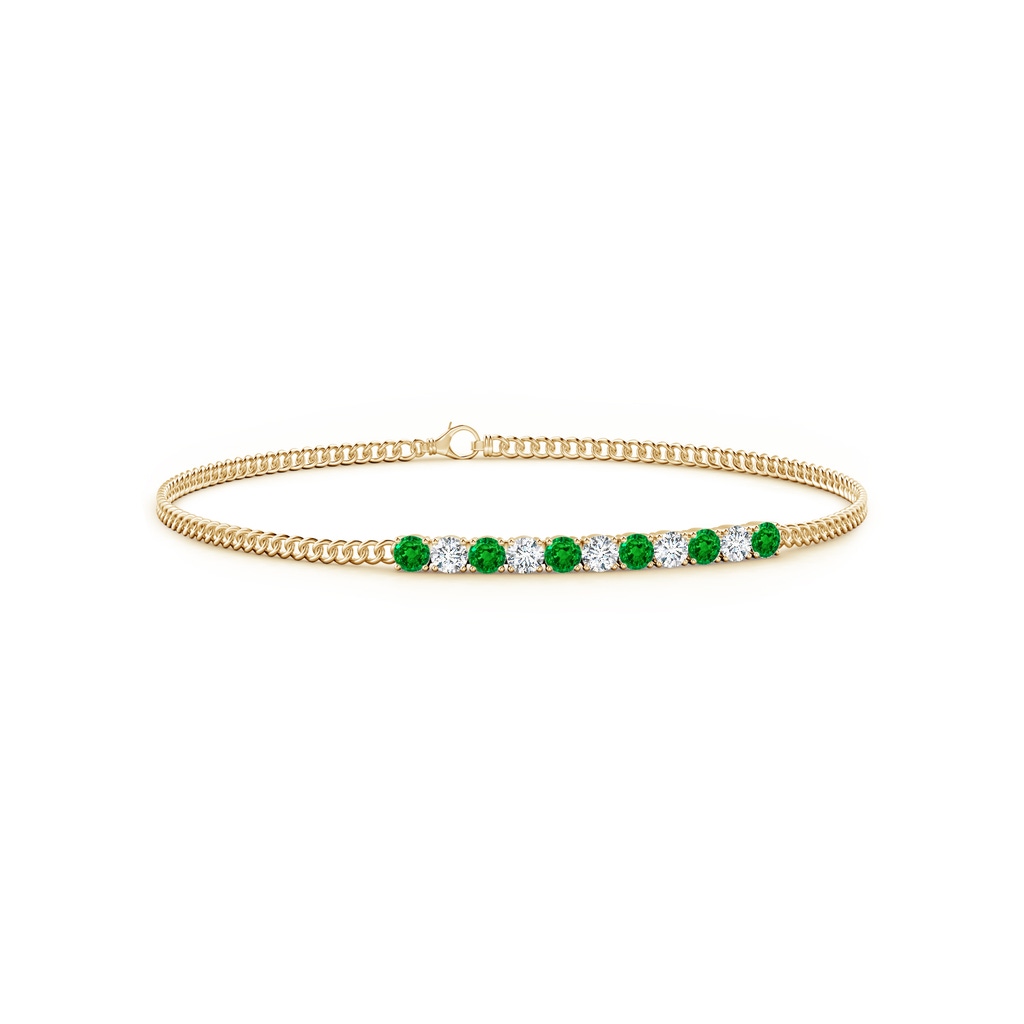 2.9mm AAAA Prong-Set Emerald and Diamond Bar Bracelet in Yellow Gold