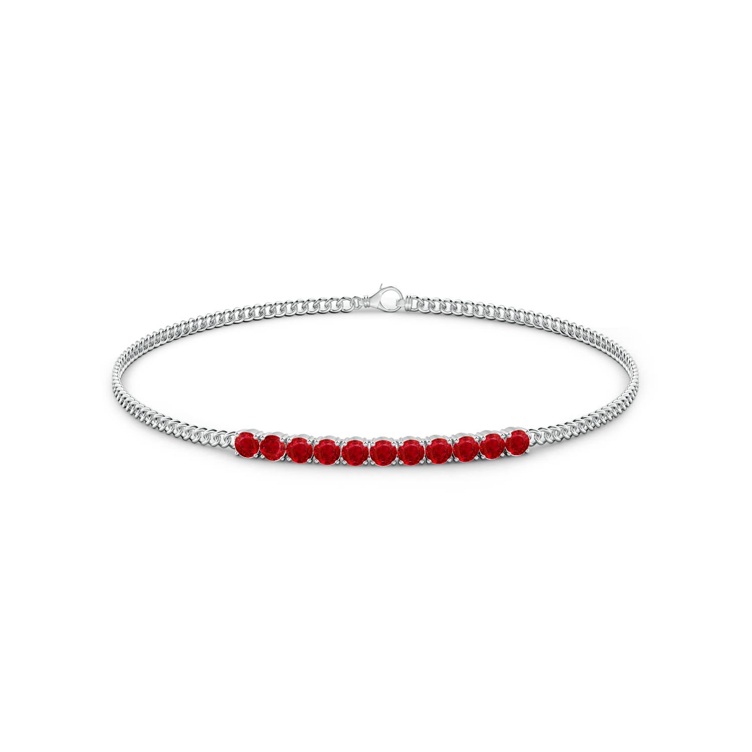 2.9mm AAA Prong-Set Ruby Bar Bracelet in White Gold - side 1