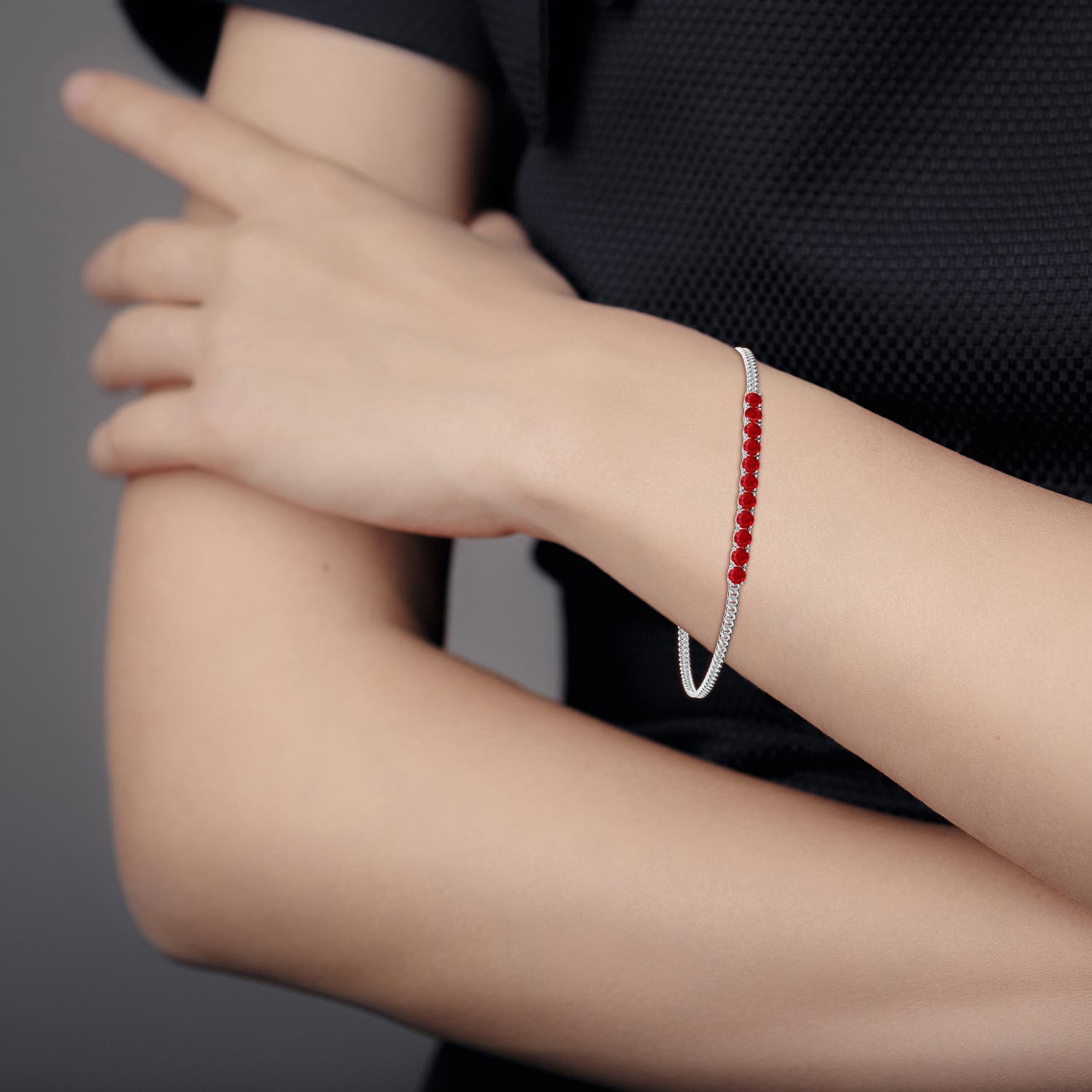 2.9mm AAA Prong-Set Ruby Bar Bracelet in White Gold - body_view 2